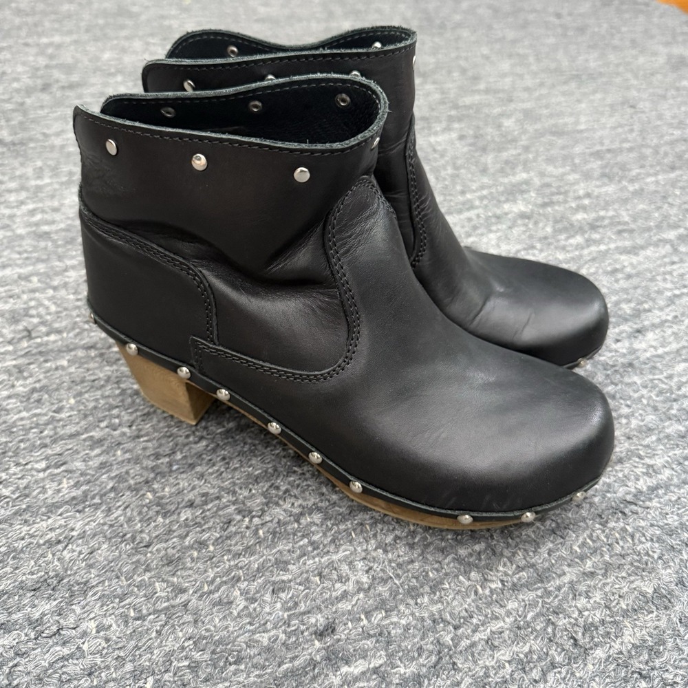 Sanita Boots Women 37 US 6.5 Black Leather Ankle Zip Studded Clog Heel Comfort